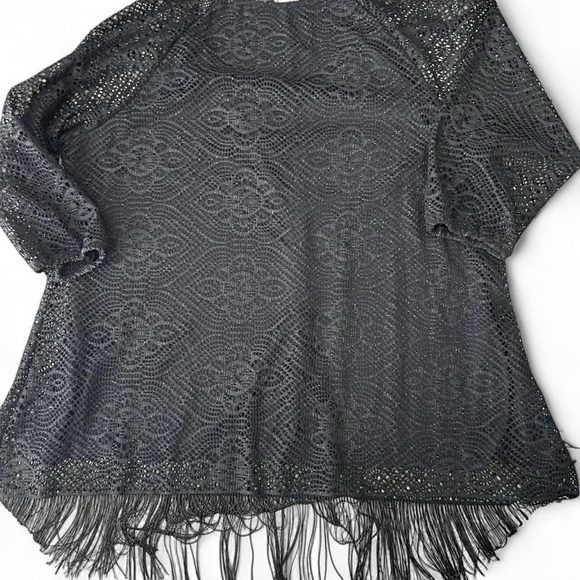 NWT- Black Metallic Lace Fringe Top – New Directions XL | Boho Festival Glam - Picture 6 of 8